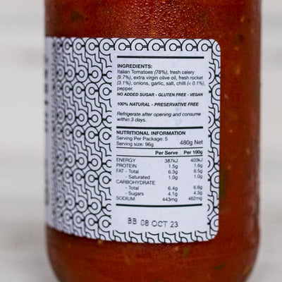 Local Fresh Rocket, Chilli & Celery Sugo Pasta Sauce From Chef Luca Ciano at Your Food Collective
